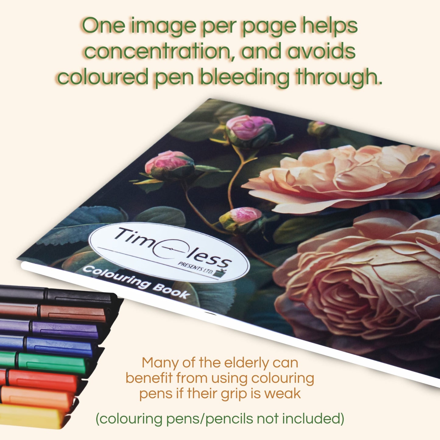 Libro para colorear premium para adultos, diseñado para el cuidado de la demencia.