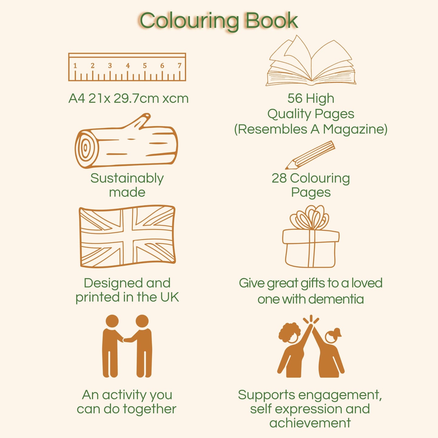Libro para colorear premium para adultos, diseñado para el cuidado de la demencia.
